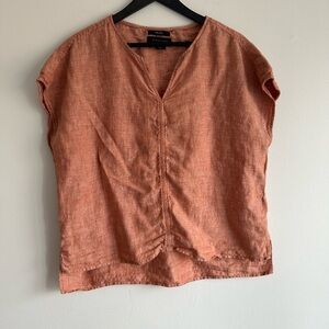 Tahari 100% Linen Orange V-Neck Top Large